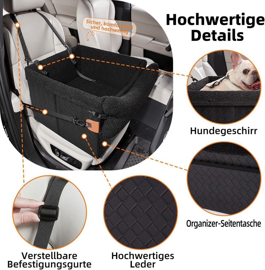 Hunde Autositz für kleine bis mittlere Hunde, Waschbarer hundesitz Auto mit Aufbewahrungstaschen,Ans