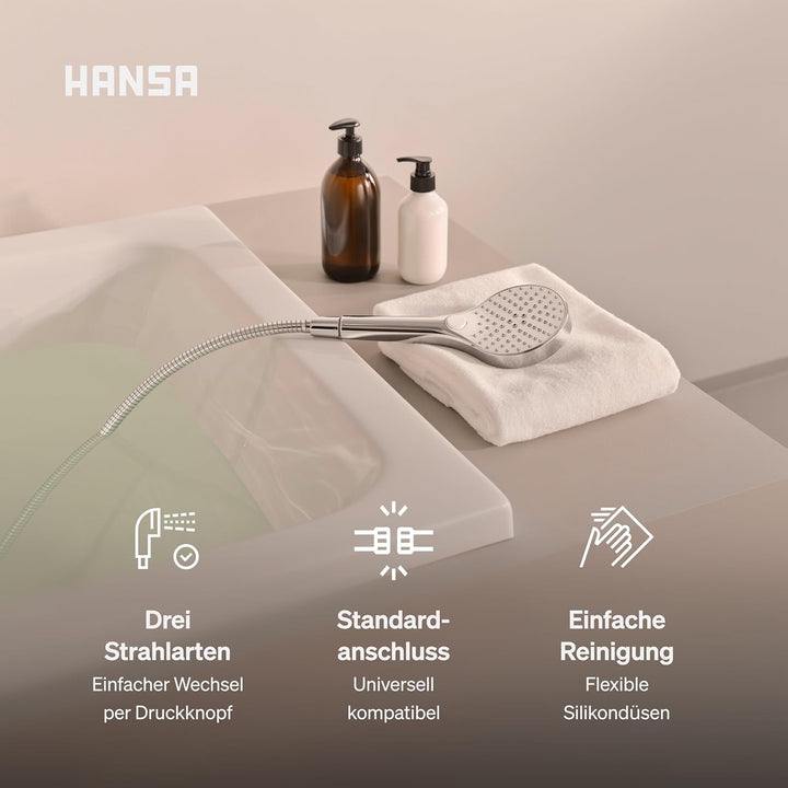HANSA VIVA Breiter Duschkopf mit 3 Strahlarten I Handbrause Dusche | Dreistrahlig mit Druckknopf Ums