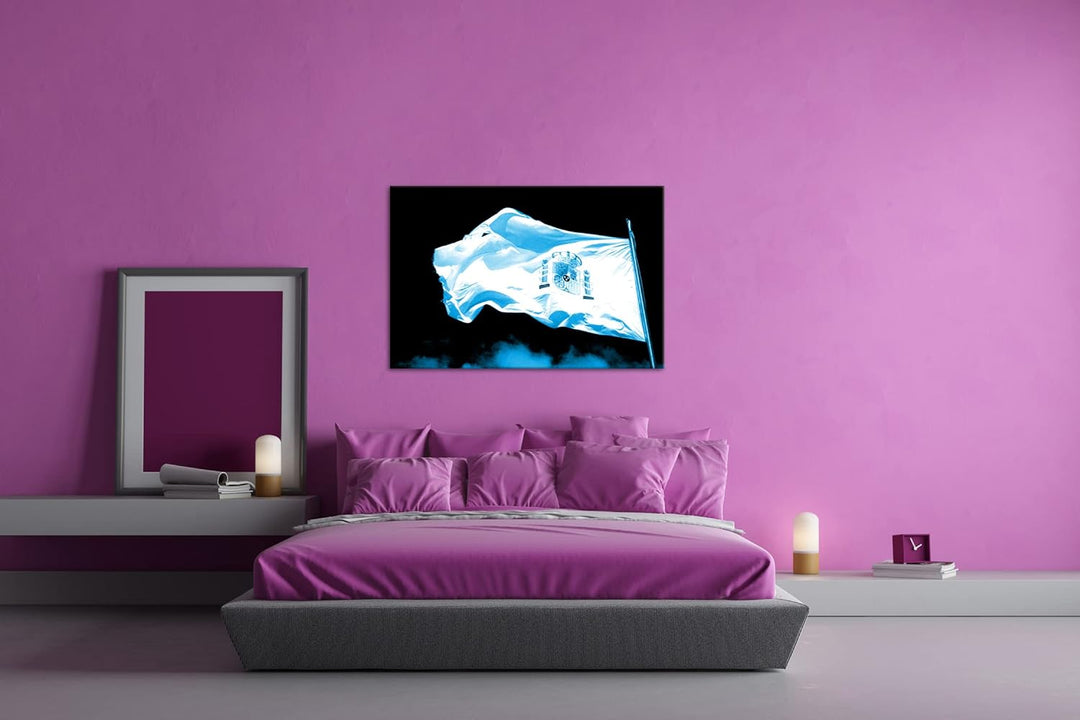 deyoli Spanische Flagge im Wind Format 80x60 Effekt: Monocrome Blau als Leinwandbild, Motiv fertig g