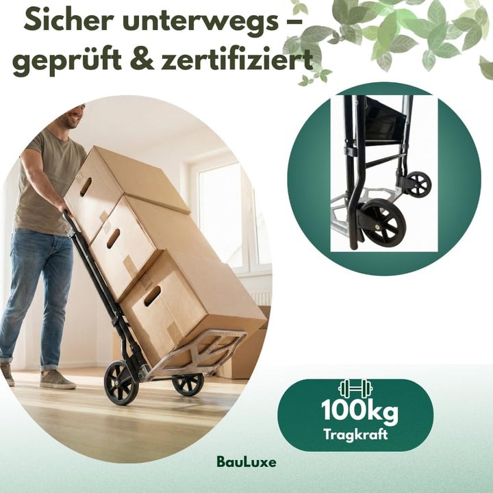 Trittleiter, Klappbar & Sackkarre 2-in-1 als 2&3 Stufen Aluminium-Klappleiter, schwarz/Silber, mit T