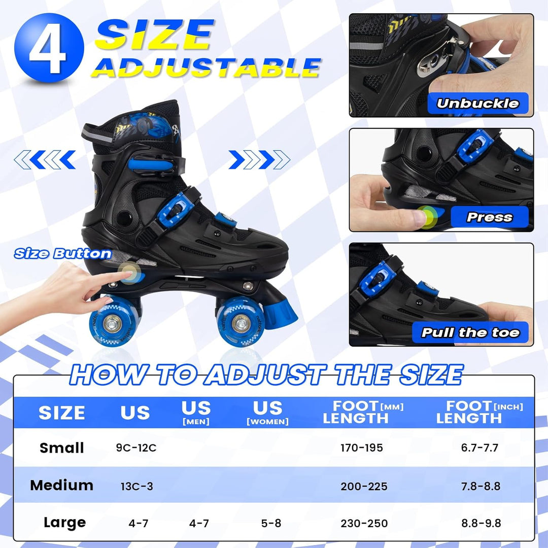 Nattork Rollschuhe Kinder, Verstellbare Rollschuhe für Kinder Jungen Mädchen, 4 Grössen Verstellbar