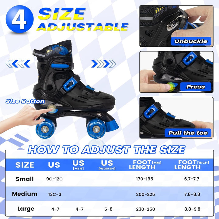 Nattork Rollschuhe Kinder, Verstellbare Rollschuhe für Kinder Jungen Mädchen, 4 Grössen Verstellbar