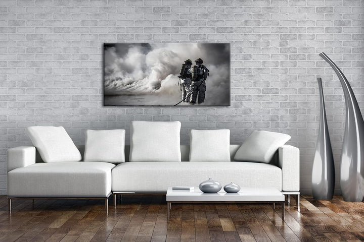 Helden des Feuers - Die Feuerwehr Panorama 60x30 cm als Leinwandbild, Motiv fertig gerahmt auf Echth