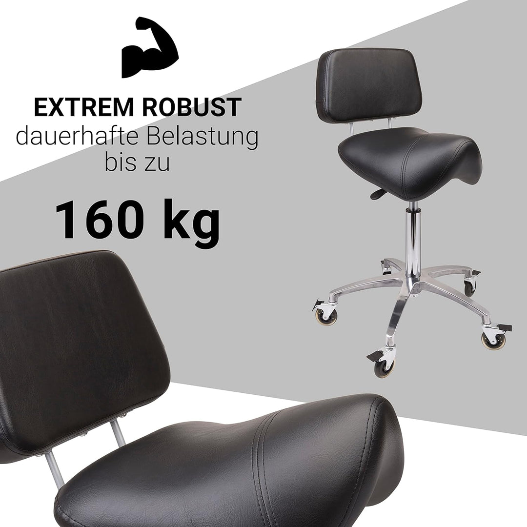 Staboos Rollhocker bis 160 kg - Premium Sattel Sitz mit Lehne und Bremse - Praxishocker (Premium Rol