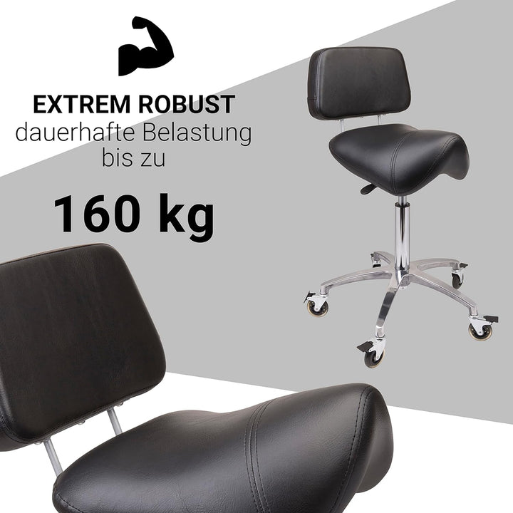 Staboos Rollhocker bis 160 kg - Premium Sattel Sitz mit Lehne und Bremse - Praxishocker (Premium Rol