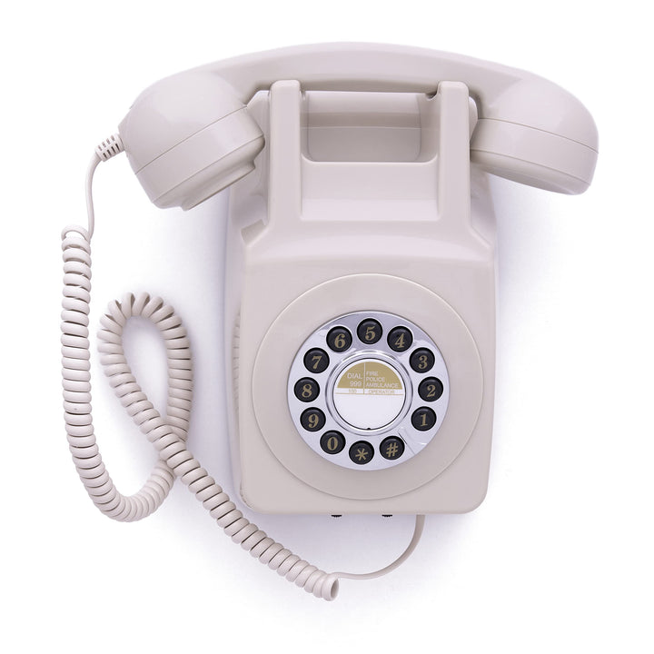 GPO 746WALL Retro Festznetztelefon mit Drucktasten zur Wandmontage mit authentischer Klingelton, Cre