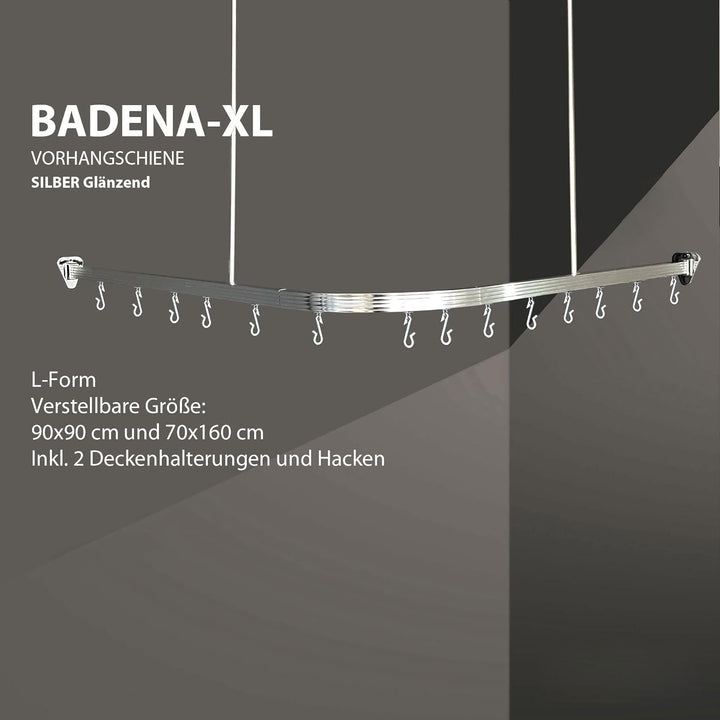 DUSCHVORHANG STANGE WINKELSTANGE VORHANGSCHIENE BARRIEREFREI WEISS CHROM (BADENA XL