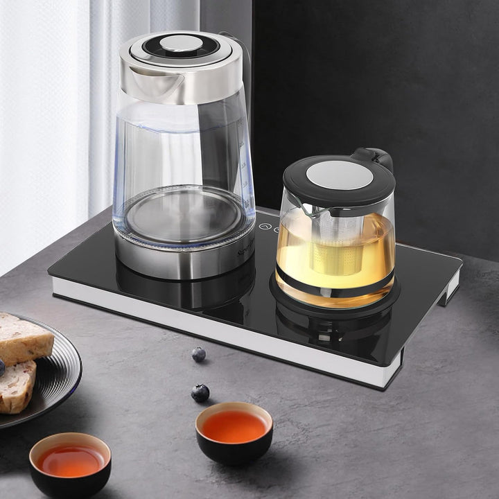Elektrischer Wasserkocher Set 2-in-1 1500W – Glas Edelstahl Doppel Kettle 2.5L + 1L LCD Touch Temper