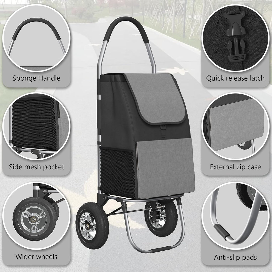 DROMEZ Einkaufstrolley Gross - 50L Leichte Einkaufswagen Klappbar aus Aluminium - 2 Extra Grosse Räd