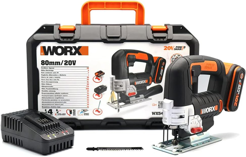 WORX WX543 Akku-Pendelhub-Stichsäge 20V Profi Stichsäge mit Absaug-Adapter Ideal auch für Gehrungssc