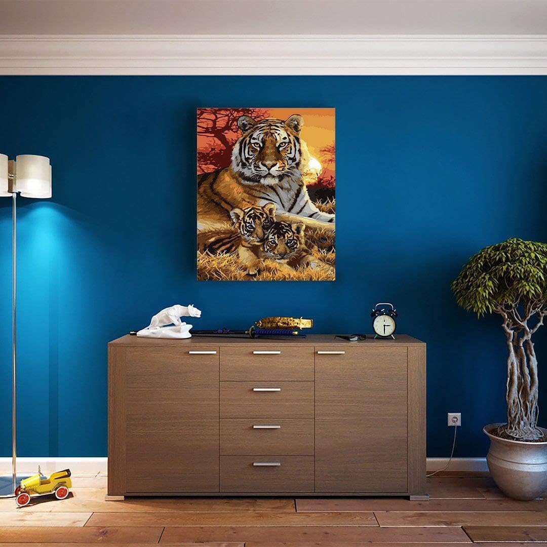 Artnapi Malen nach Zahlen Erwachsene mit Rahmen | DIY Handgemalt | Tiere - Familie Tiger | Kit für A