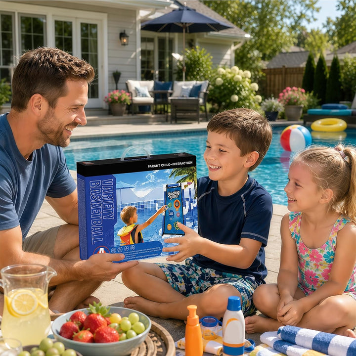 3-In-1 Pool Basketballkorb Outdoor, Schwimmender Basketballkorb, Pool Spielzeug Mit 4 Basketbälle,12