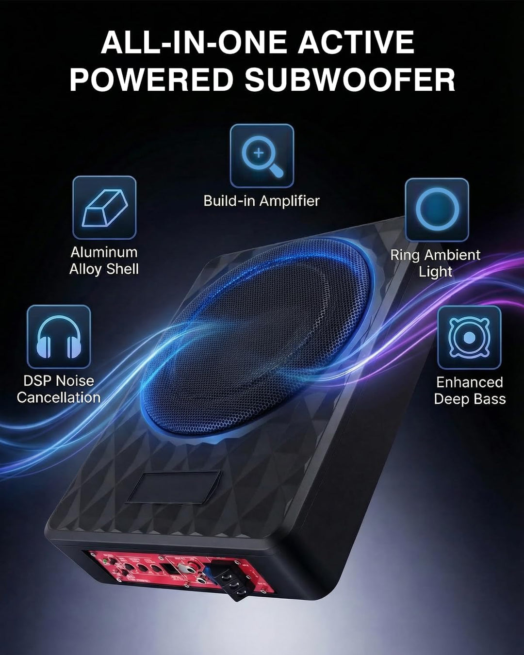 Aktivsubwoofer Geeignet für Auto/Truck, Ultraflacher Auto-Subwoofer, Mit Integriertem Verstärker, Un