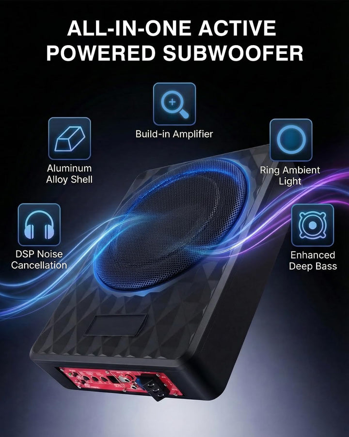 Aktivsubwoofer Geeignet für Auto/Truck, Ultraflacher Auto-Subwoofer, Mit Integriertem Verstärker, Un
