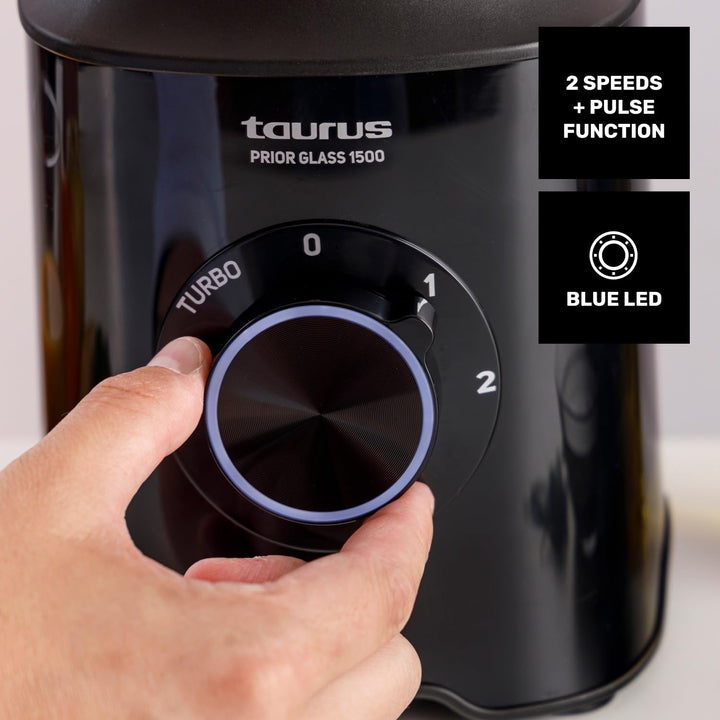 Taurus - Batidora de Vaso Prior Glass 1500W | 2 Velocidades + TURBO | Cuchillas 4 Filos Extraíbles |