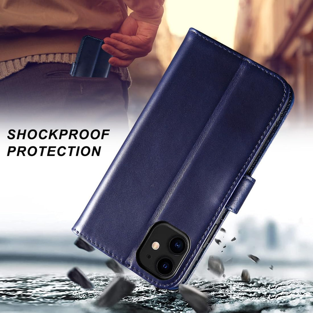 LENSUN Echtleder Handyhülle für iPhone 11, Hülle [Echtes Leder][Standfunktion][Kartenfächer] Handyta