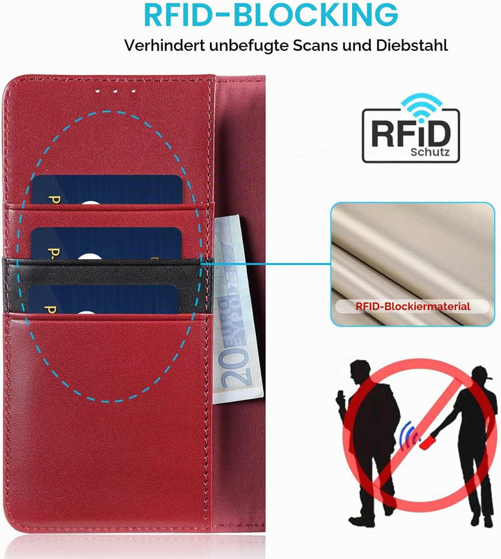 LENSUN Hülle Echtleder für Samsung Galaxy A54, Handyhülle [Echtes Leder][Magnetverschluss][RFID Bloc