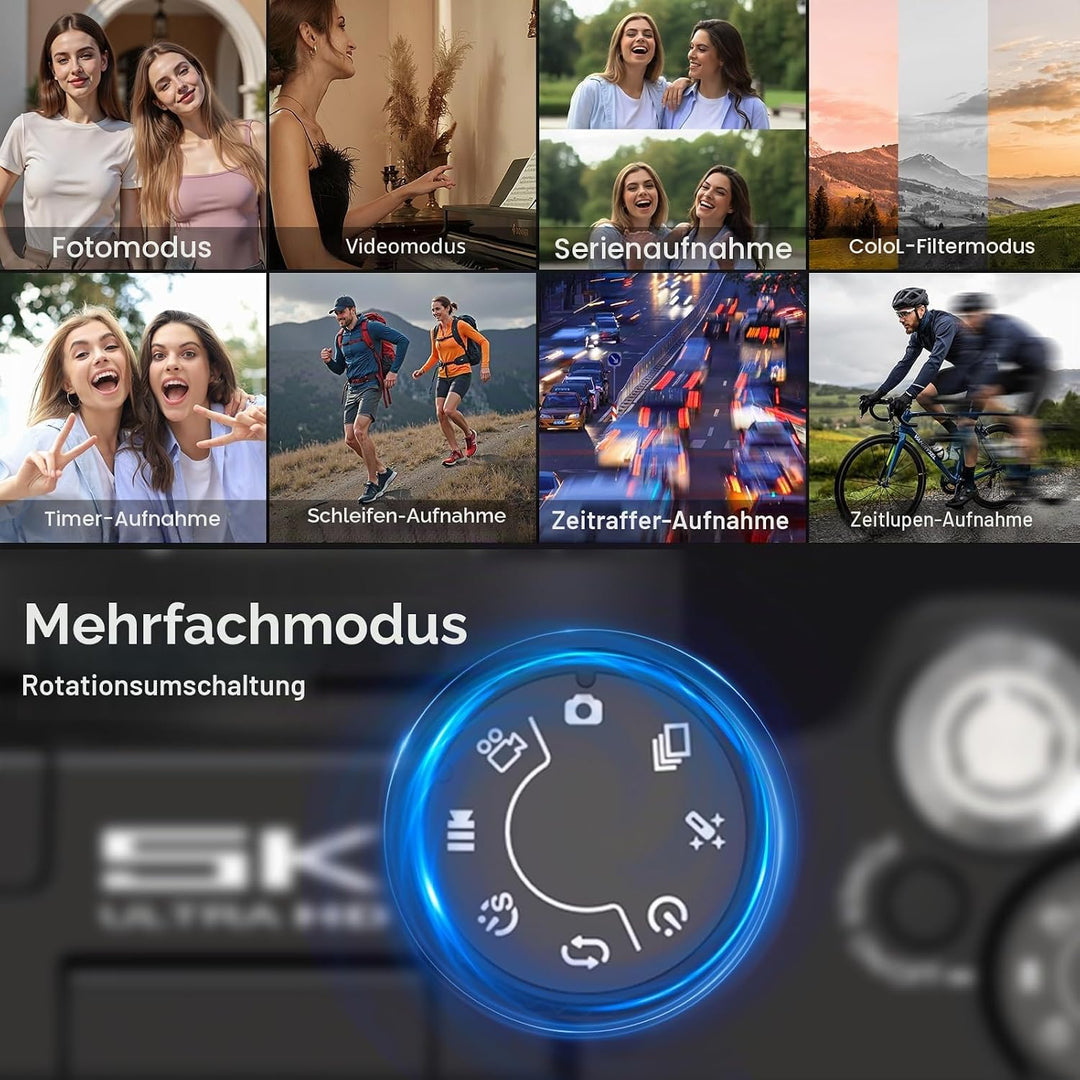 5K Digitalkamera mit WLAN für Fotografie, 64MP Vlogging-Kamera mit Flip-Bildschirm für YouTube, inkl