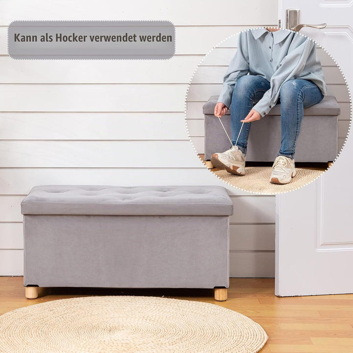 BRIAN &amp; DANY Sitztruhe Sitzhocker Fusshocker mit Stauraum und Deckel mit Holzfüssen, 76 x 38 x 38 cm