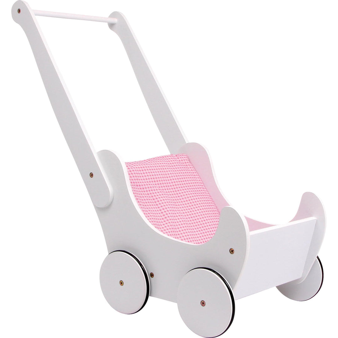 small foot 2020368 2864 Holzpuppenwagen in weiss, schönes, geschwungenes , mit Gummireifen für leise