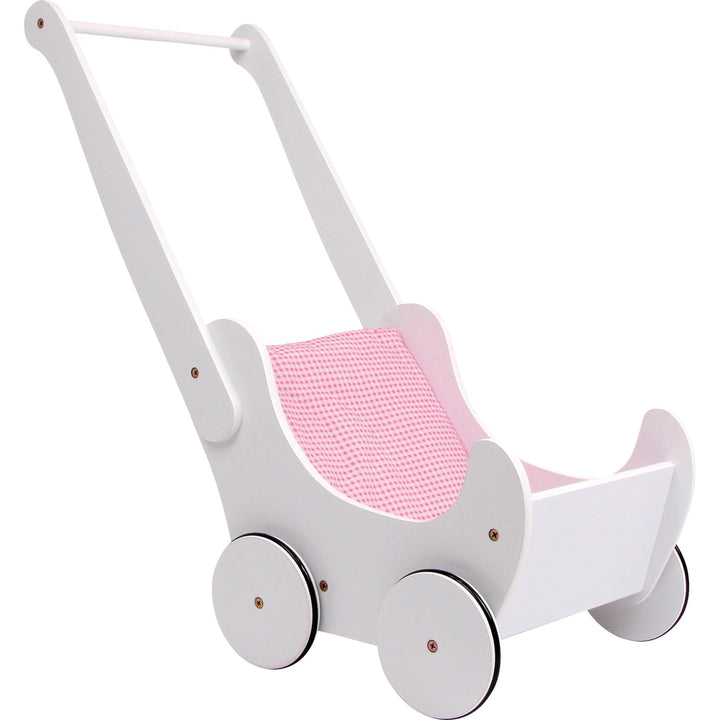 small foot 2020368 2864 Holzpuppenwagen in weiss, schönes, geschwungenes , mit Gummireifen für leise