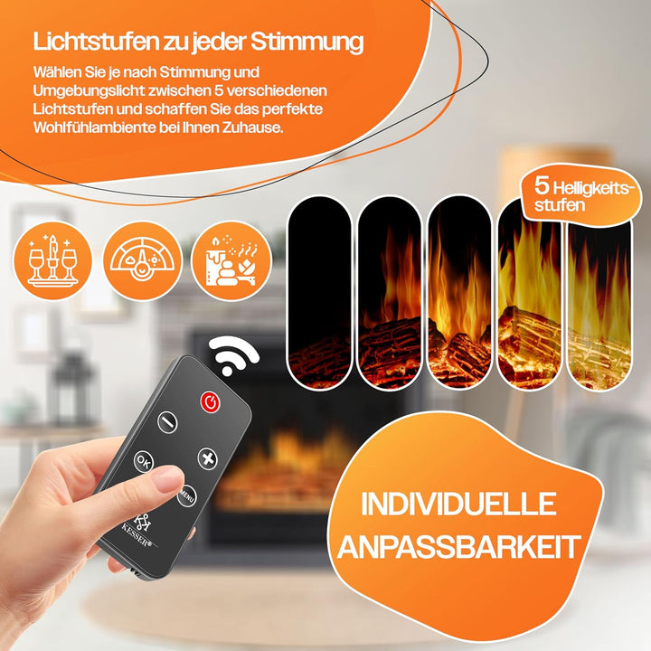 KESSER® Elektrokamin Standkamin - Kamin elektrisch mit LED 3D-Flammeneffekt, Mit Heizung Heizfunktio
