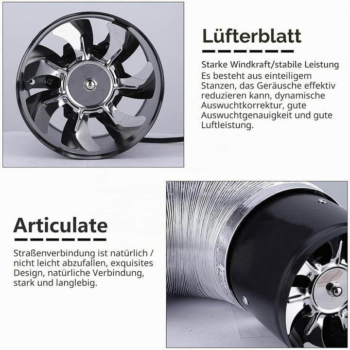 Abluftventilator 200mm Inline Rohrventilator, 1000m³/h Abluft Zuluft Rohrlüfter Industrielüfter Ener
