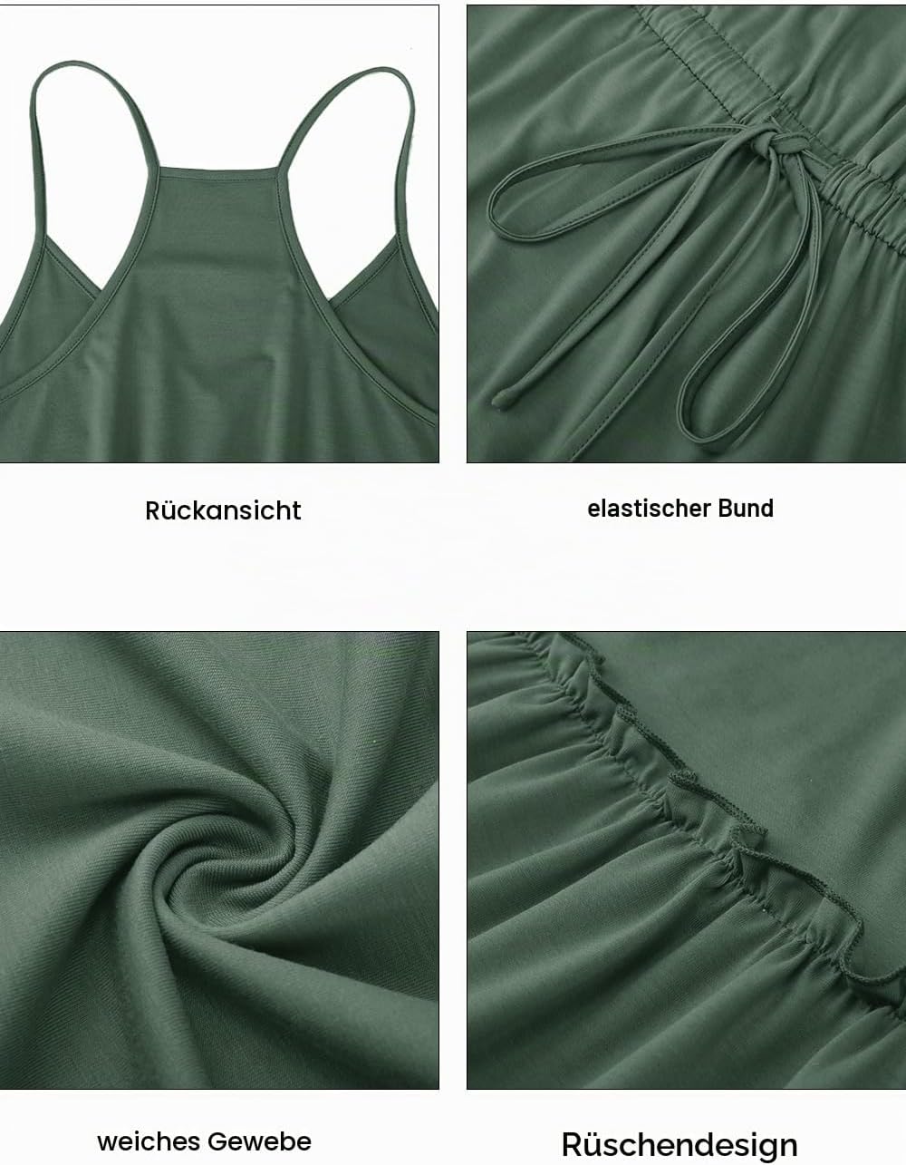 Newshows Sommerkleid Damen Knielang Spaghettiträger Kleid V-Ausschnitt Strandkleider S Grey Green, S