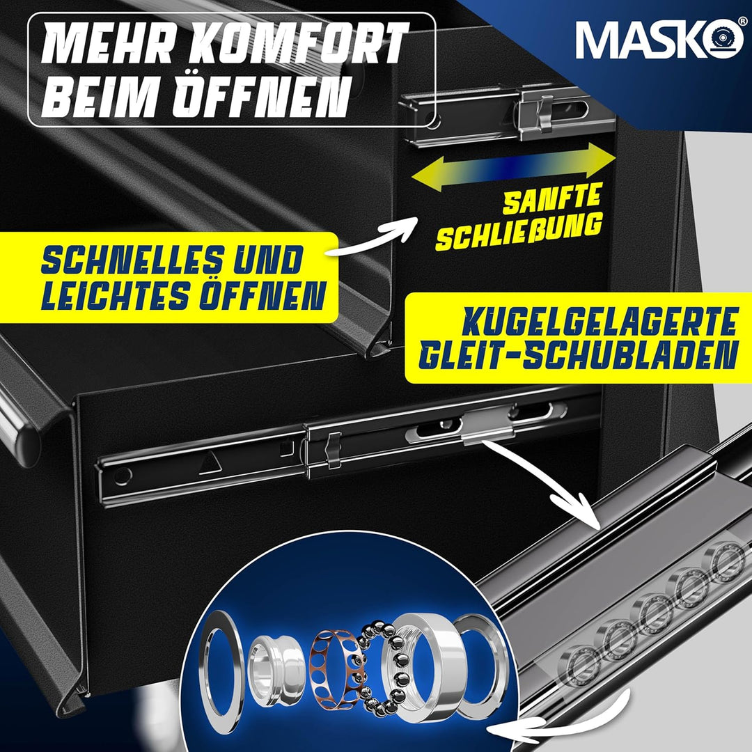 MASKO® Werkstattwagen inkl. Koffer - 9 Fächer Abschliessbar | Massives Metall | Mobiler Werkzeug-Wag