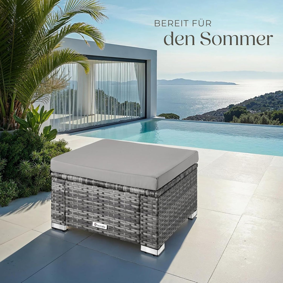 tectake 800768 Poly Rattan Sitzhocker mit Kissen, Lounge Hocker für Garten Balkon Terrasse, witterun