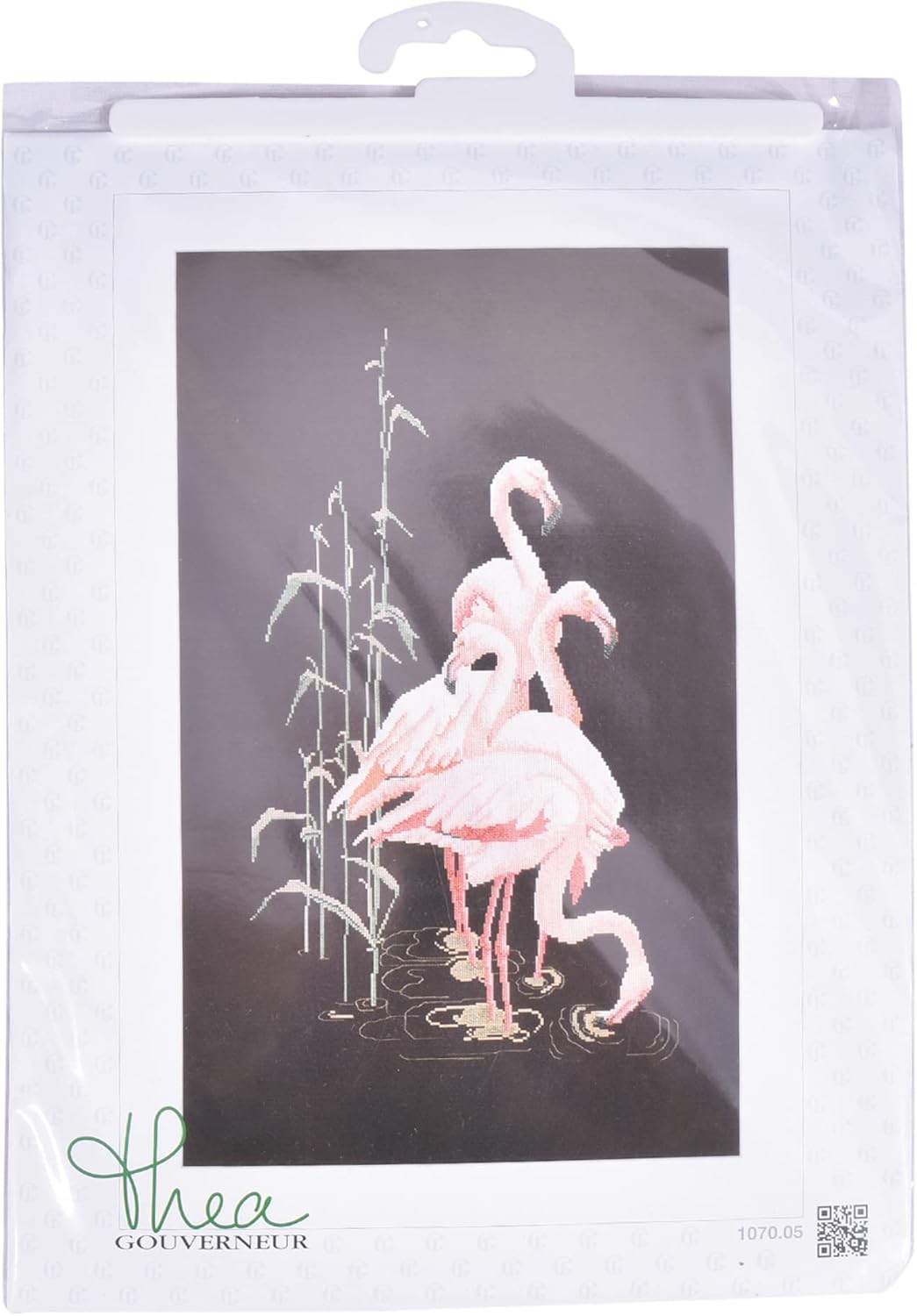 Thea Gouverneur - Kreuzstich-Set - Flamingo - Aida Schwarz - 18 Count - Für Erwachsene - 1070.05 107