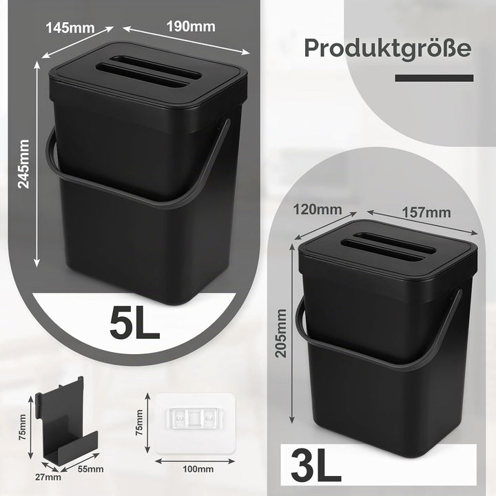 LALAGO Komposteimer Küche,(5L+3L) Aufhängbar Biomülleimer, Hängeaufbewahrung Abfalleimer mit Deckel