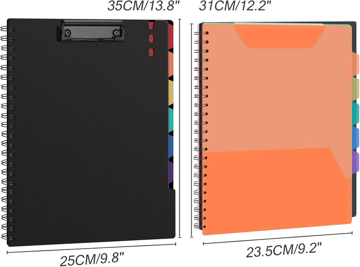 Uquelic 2 Stück Klemmbrett-Ordner aus Kunststoff, A4, Spiral-Folio-Ordner mit 6 doppelseitigen Halbt