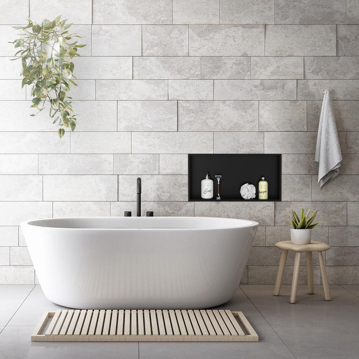 LuxeBath Wandnische aus Edelstahl, 60x30x10 cm, Schwarz, Duschnische mit Rahmen, Einbauregal, Flexib