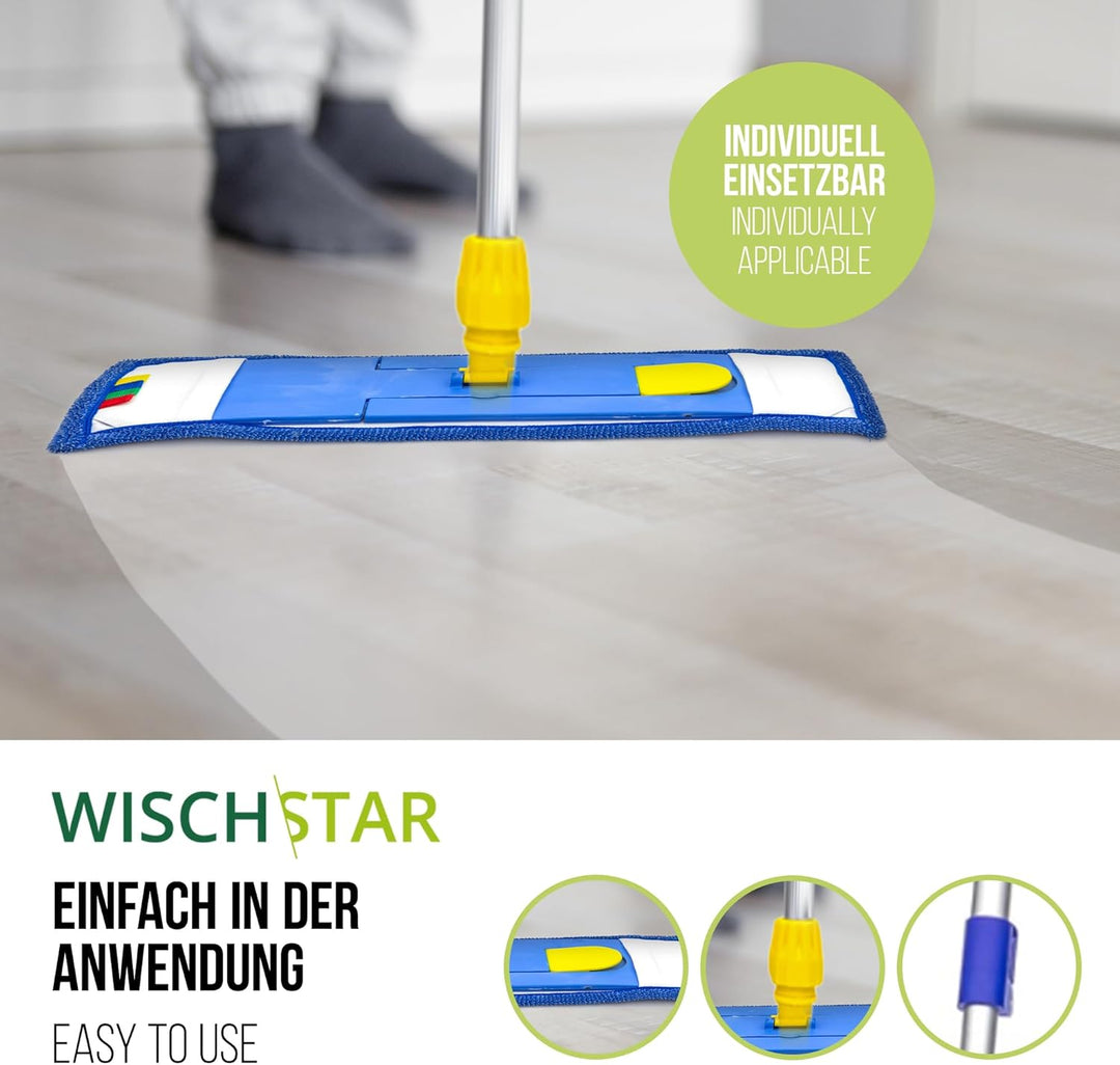 Wisch-Star Wischmopp-Set 50 cm mit Microfaserbezug, Teleskopstiel und Magnetklapphalter, Profi-Quali