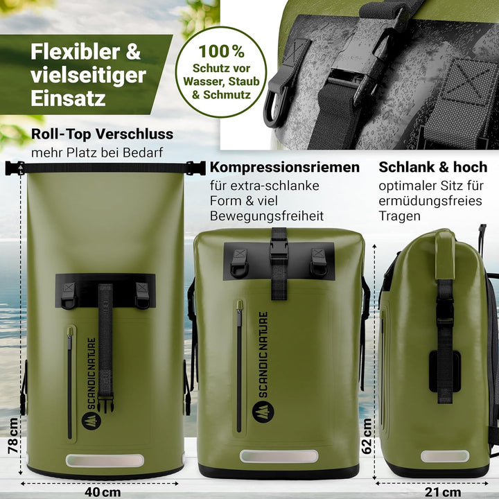 PIONEER wasserdichter Rucksack mit Rolltop Verschluss 35L 55L schwarz gelb oliv-grün - extra robust
