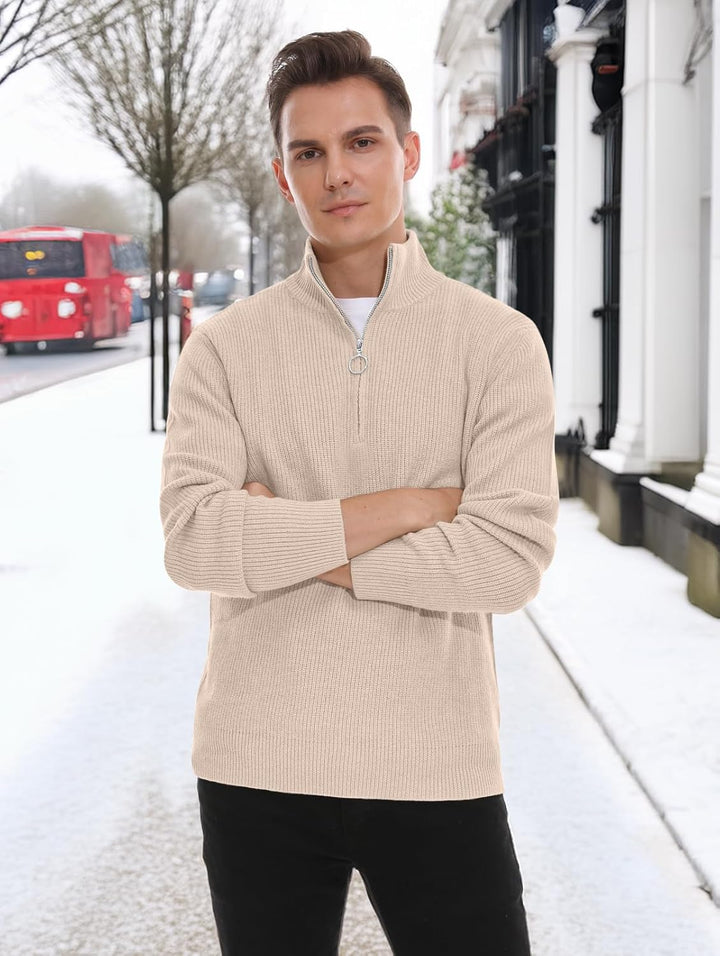 Hisir Pullover Herren Strickpullover 1/4 Zip Pulli Männer, Bequem Weich Warmer Winter Pullover für M