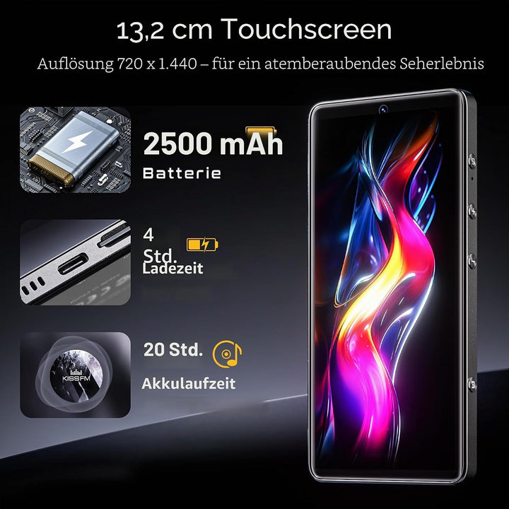 HIFI WALKER G7 Pro MP3 Player Android 13 mit WLAN & Bluetooth, 5,2" HD Touchscreen, MP4 Player mit S