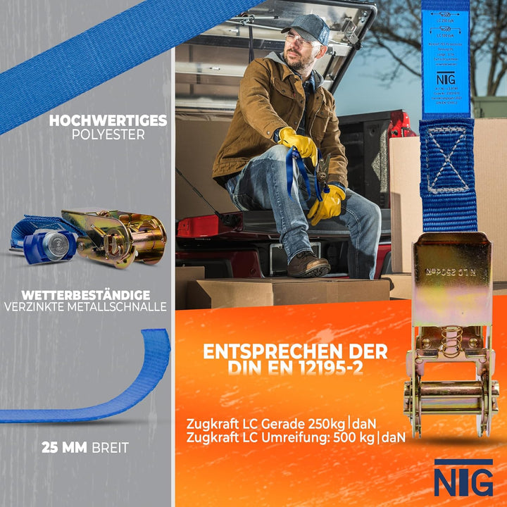 NTG Spanngurte mit Ratsche und Kunststoff-Fitting für Airlineschiene 10 Stück im Set | 1100 mm Lang