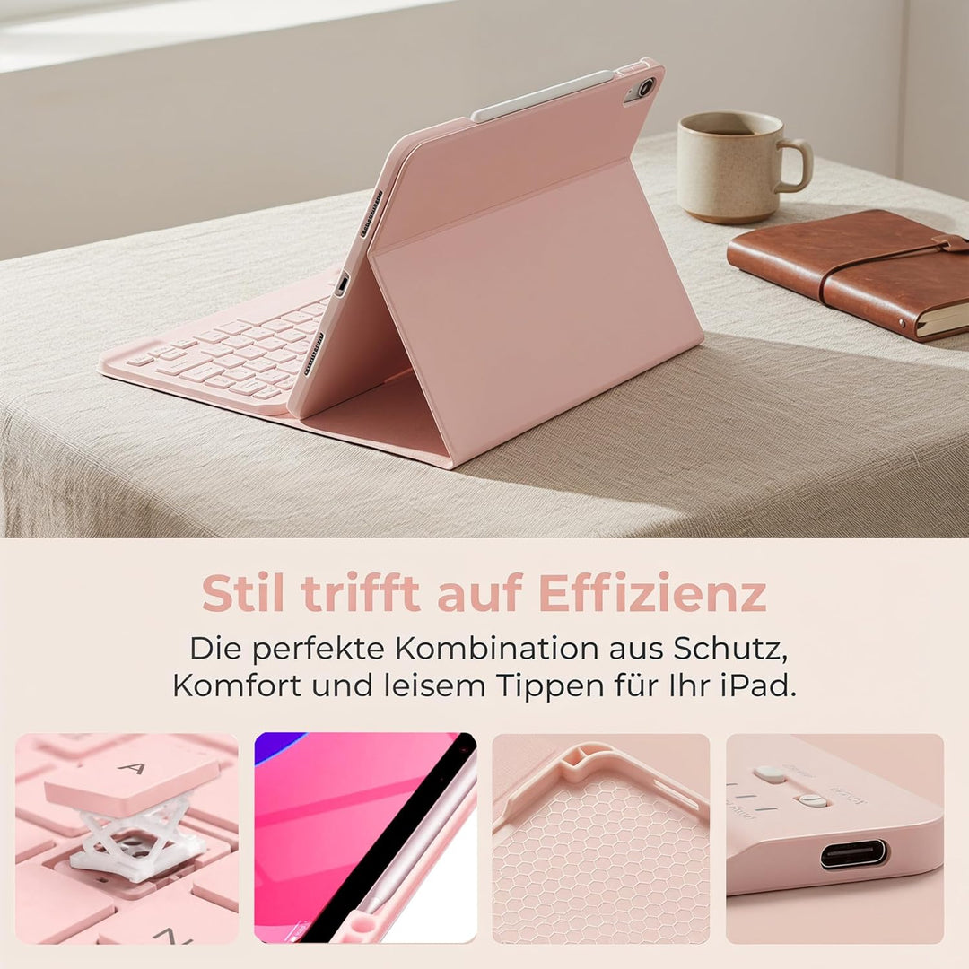 Hülle Tastatur für iPad (A16) 11./10. Generation (2025/2022), (11/10.9 Zoll) - QWERTZ, Beleuchtete,
