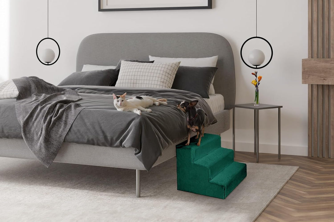 Mg Design Hundetreppe 3 Stufen in Grün – Stabiler Holzrahmen, gelenkschonend, leicht &amp; mobil, für So