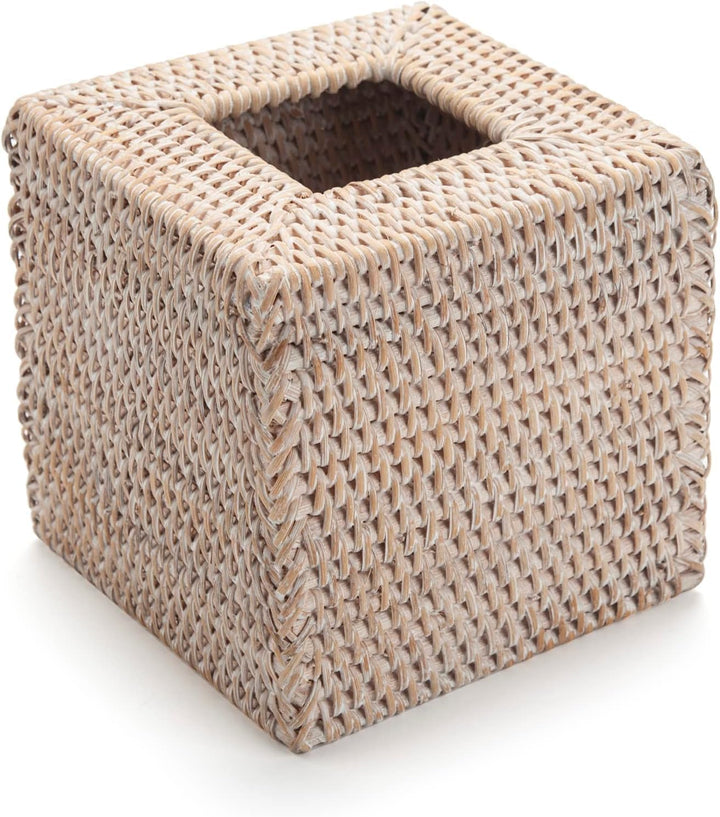Kosmetiktücherbox aus Rattan, Quadratische Geflochtener Tücherbox Halter, Gewebter Gesichtstuchhalte
