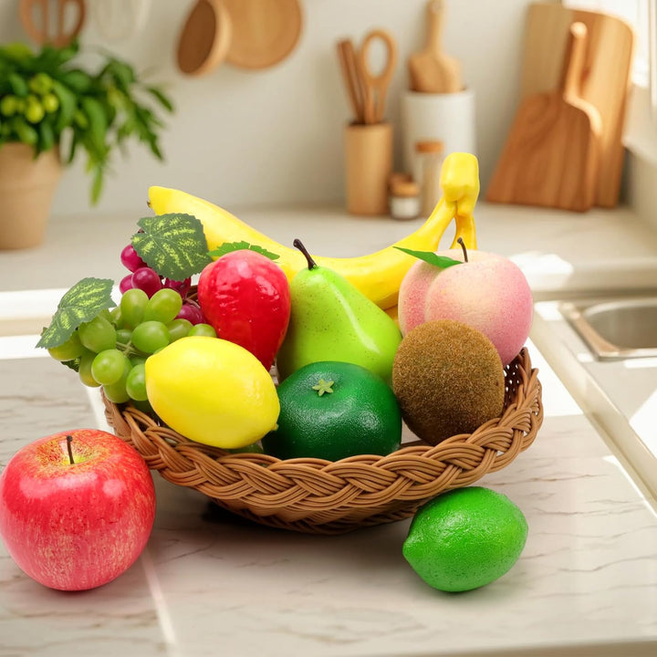 Meiwlong 11 PCS Künstliche Früchte Gefälscht Banane Traube Zitrone Kiwi Orange Apfel Pfirsich Erdbee