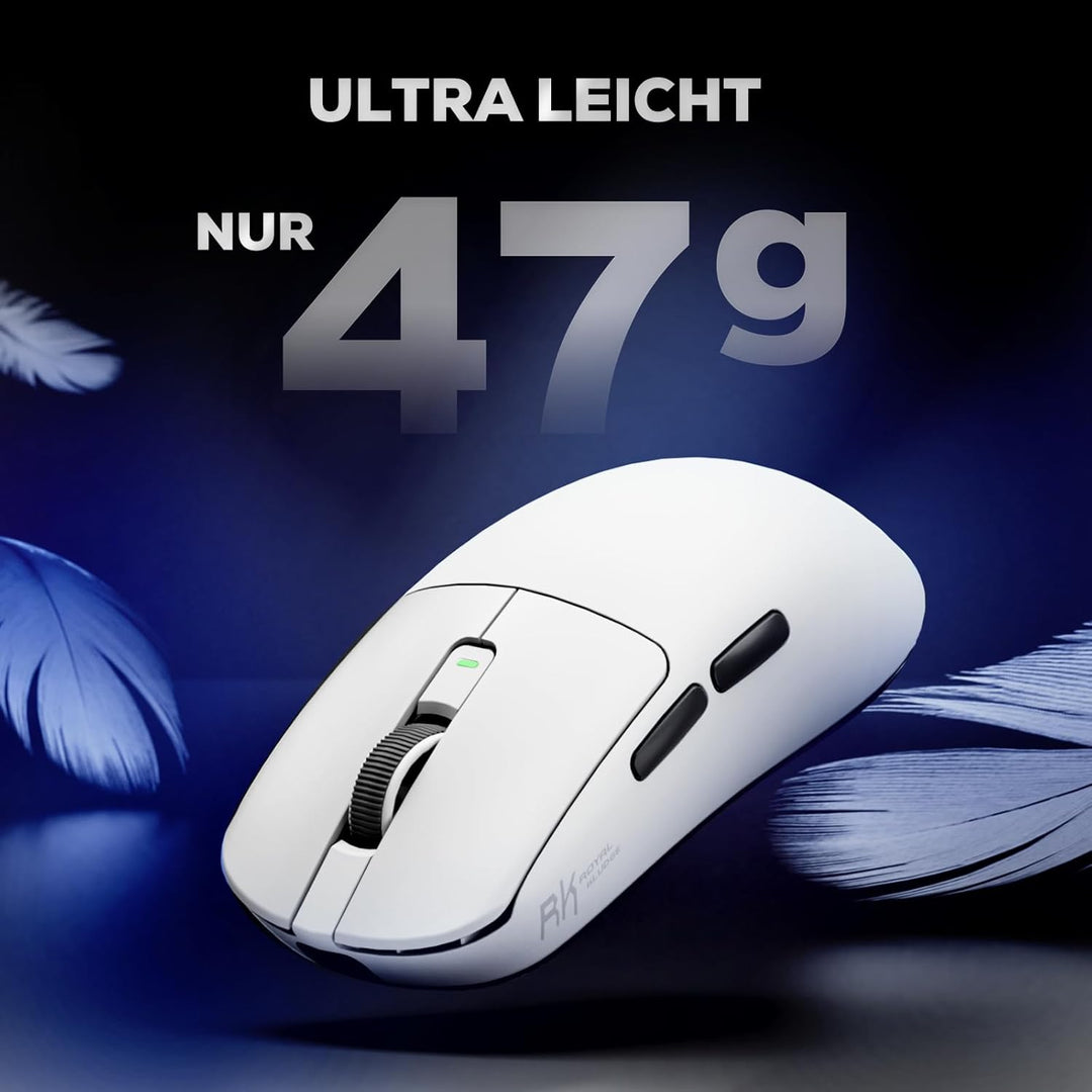 RK ROYAL KLUDGE M3 Gaming Maus Kabellos, 47g Ultralight, 30K DPI PAW3950 Optical Sensor, 8K Polling,