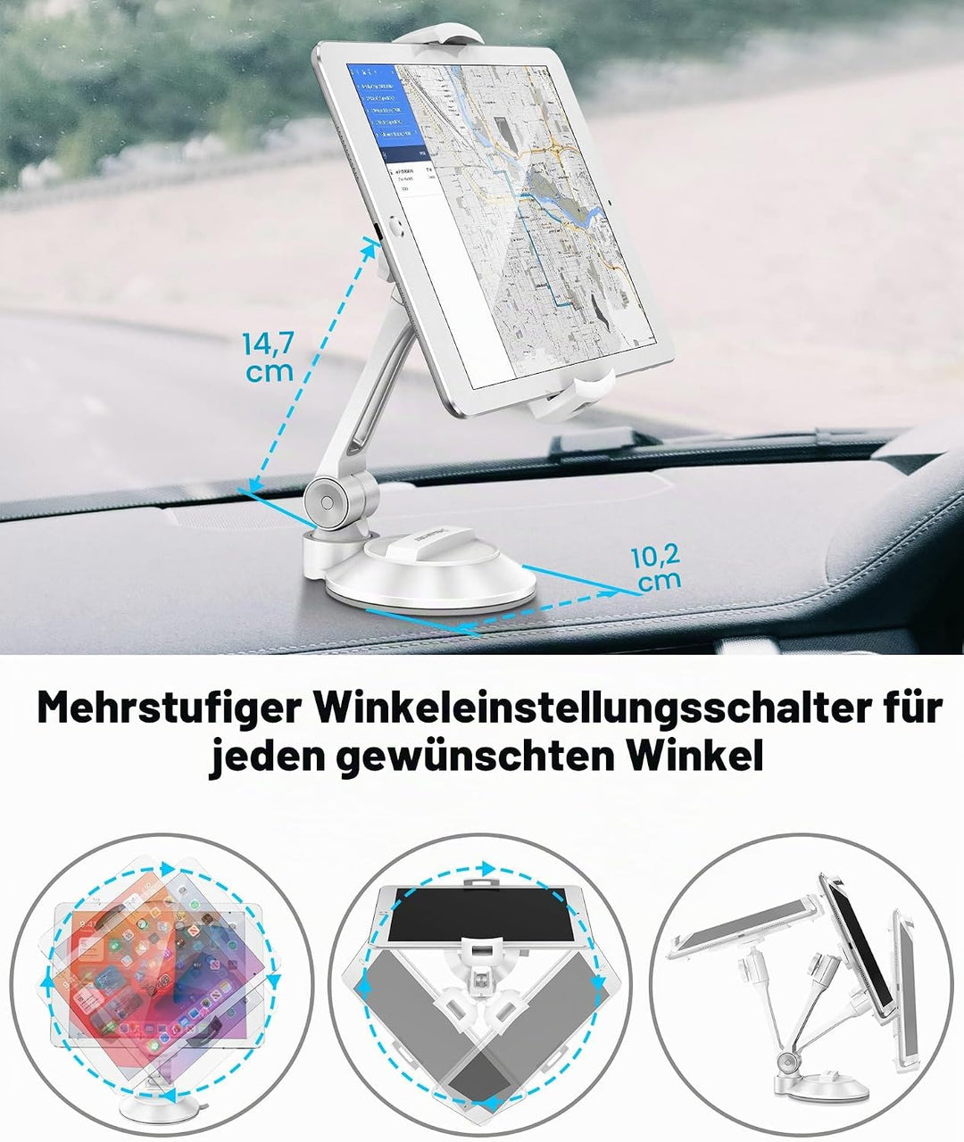 AboveTEK Tablet & Handy Ständer mit Saugnapf – Faltbare 360° Halterung Auto für iPad/Smartphones (4–
