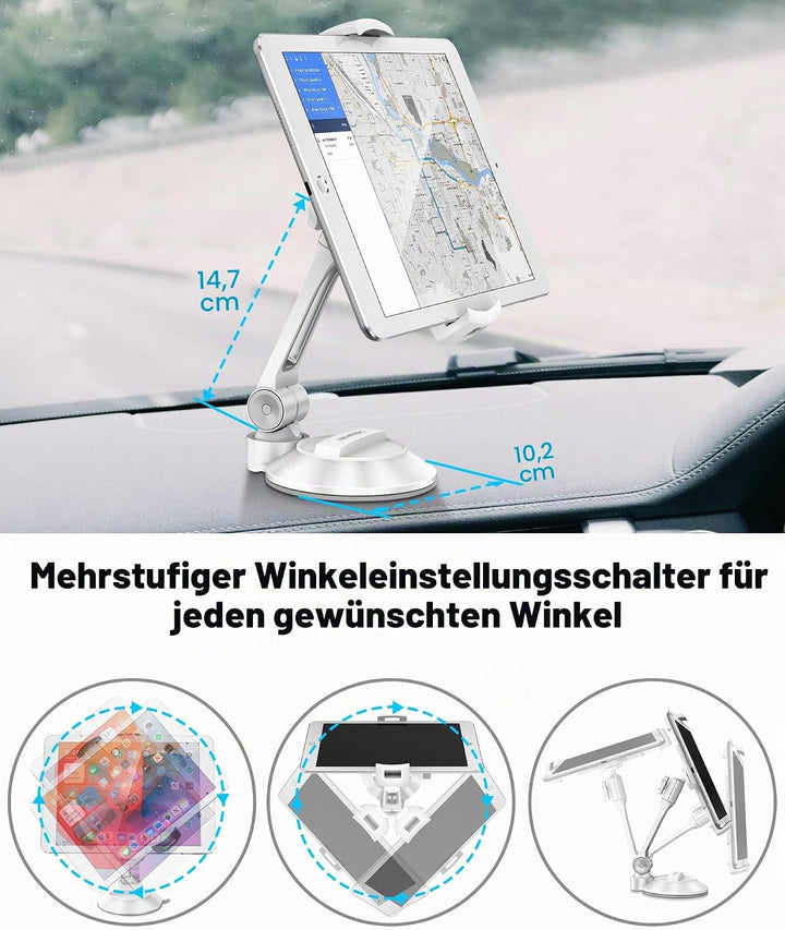 AboveTEK Tablet & Handy Ständer mit Saugnapf – Faltbare 360° Halterung Auto für iPad/Smartphones (4–