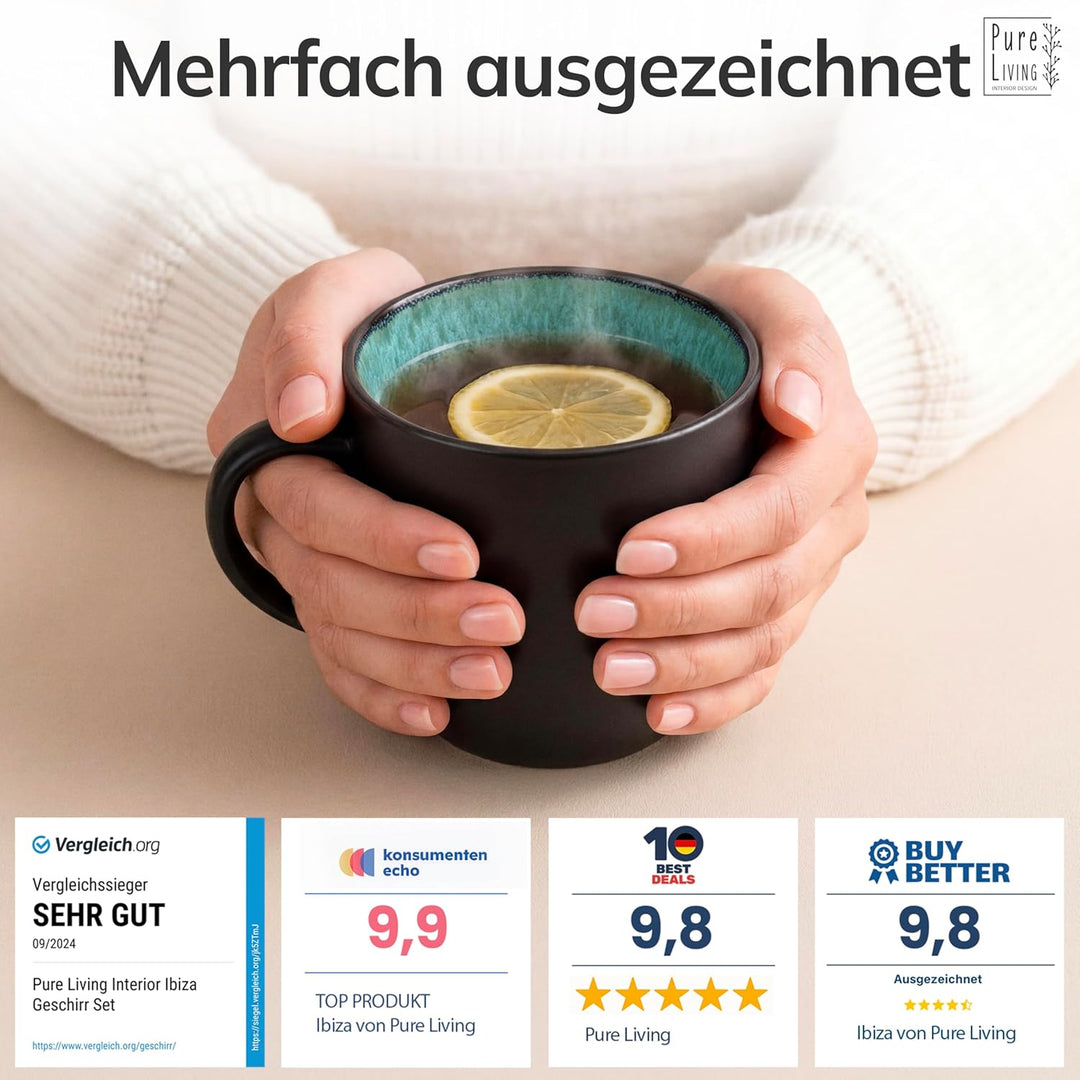Steingut Kaffeetassen 6 Pers. Ibiza Hochwertiges Mediterranes TEST SEHR GUT Tassen Set, Spülmaschine