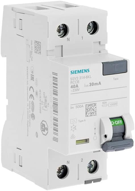 SIEMENS - 5SV3314-6KL FI-Schutzschalter 2-polig Typ A In: 40 A 30 mA Un AC: 230 V Nlinks