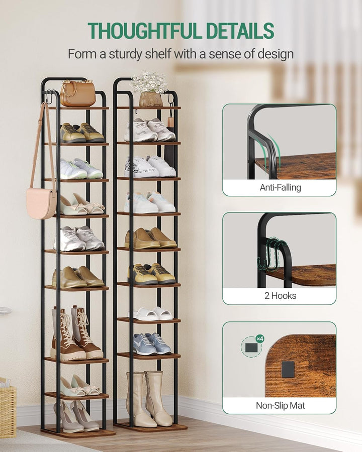 Hzuaneri Vertikales Schuhregal, 10-Stockige Schuhregale, Schuhturm für kleine Räume, Freistehend, Ve