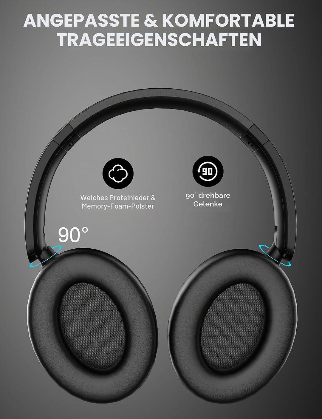 Bluetooth Kopfhörer Over Ear,Hybrid Active Noise Cancelling,20h Spielzeit im ANC-Modus,Hi-Res Audio